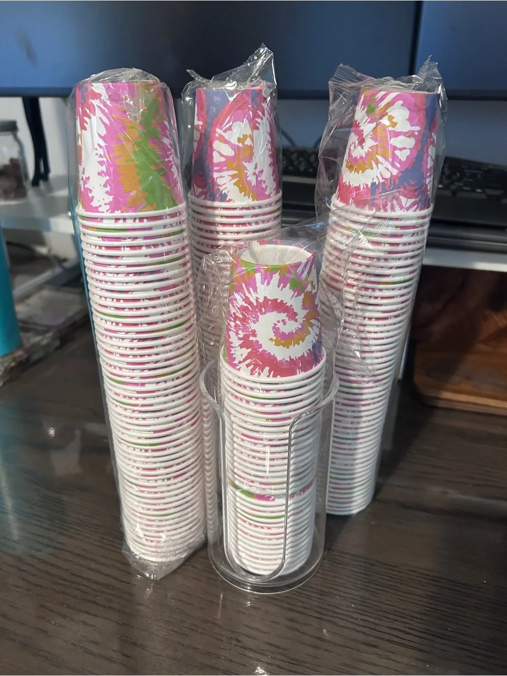 Mouthwash / Water Cups - Pink Tie-Dye Spiral Design